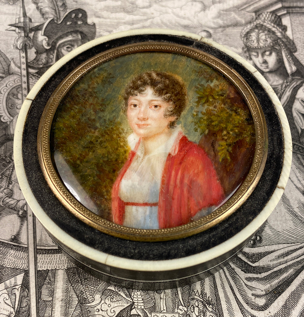 Fine Antique 18th Century Portrait Miniature Snuff or Patch Box, Landscape Portrait, Late 1700s