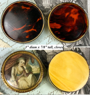 Superb Antique French 18th Century 18k, Ivory and Tortoise Shell Snuff Box, Portrait Miniature,