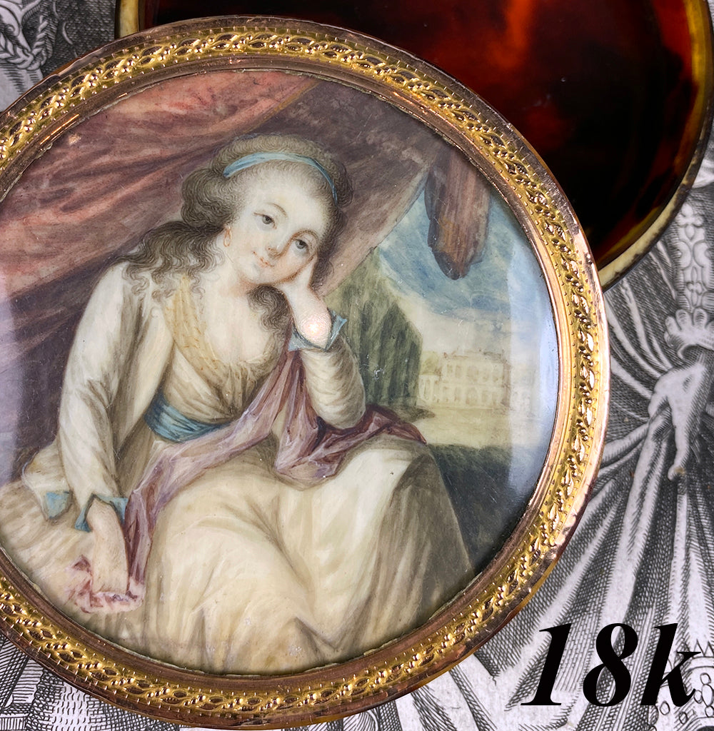 Superb Antique French 18th Century 18k, Ivory and Tortoise Shell Snuff Box, Portrait Miniature,