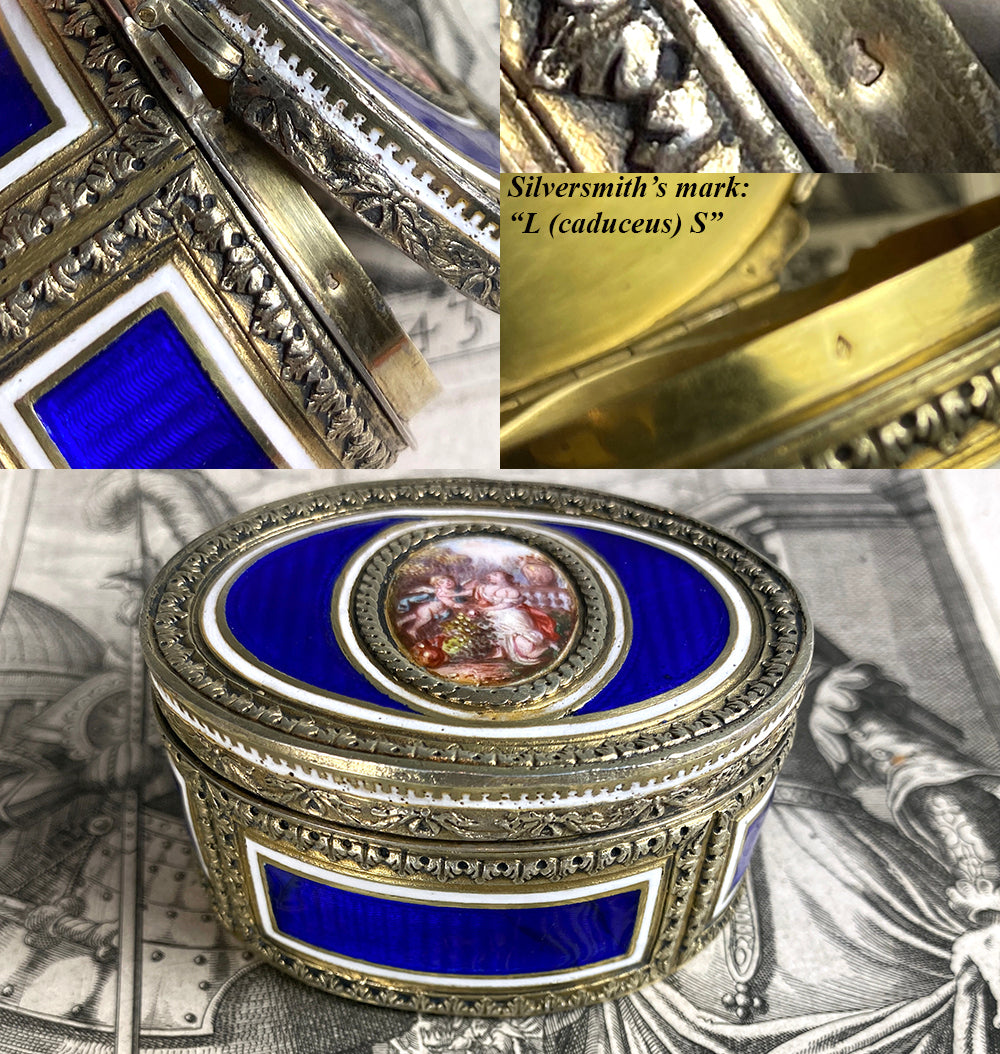 Fine 19th Century French Kiln-fired Enamel & Sterling Silver Vermeil Portrait Miniature Snuff Box