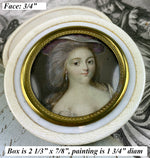 Superb Antique French Portrait Miniature Snuff or Patch Box, 18th Century Ivory