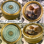 RARE Antique French 18th c 18k Ivory Landscape Painting Miniature Snuff or Patch Box, Also a Game