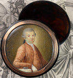 RARE Antique 18th Century Portrait Miniature TS Snuff Box, English Gentleman, 18k Gold Mount