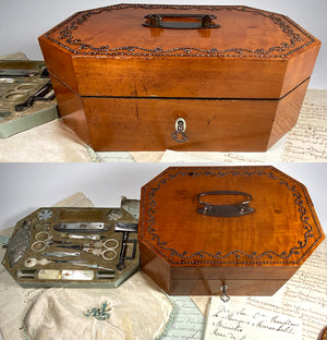 V RARE Large Antique c.1815 French Palais Royal Sewing Chest, 18k Gold Trim Mother of Pearl