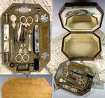 V RARE Large Antique c.1815 French Palais Royal Sewing Chest, 18k Gold Trim Mother of Pearl