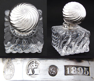 Huge Antique Danish Sterling Silver & Baccarat Swirled Glass Inkwell with Matching Tray