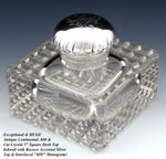 Rare Massive Antique Continental Silver & Cut Crystal "Paperweight" Style Inkwell