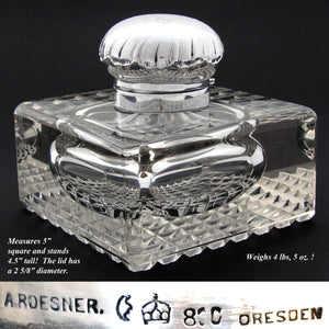 Rare Massive Antique Continental Silver & Cut Crystal "Paperweight" Style Inkwell