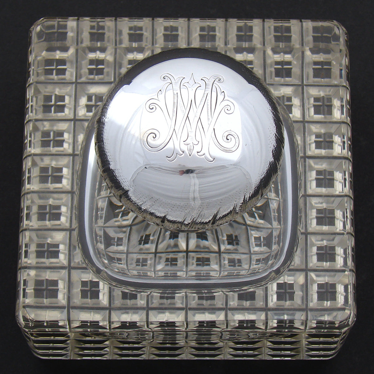 Rare Massive Antique Continental Silver & Cut Crystal "Paperweight" Style Inkwell