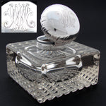 Rare Massive Antique Continental Silver & Cut Crystal "Paperweight" Style Inkwell