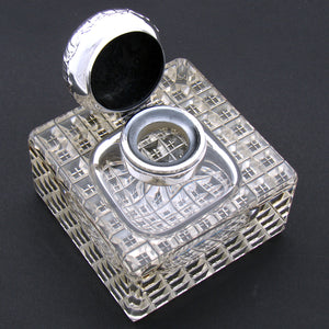 Rare Massive Antique Continental Silver & Cut Crystal "Paperweight" Style Inkwell