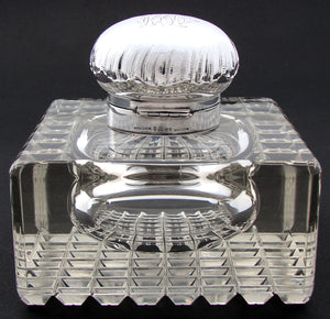 Rare Massive Antique Continental Silver & Cut Crystal "Paperweight" Style Inkwell