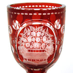 Large Antique Bohemian 7.75" Goblet Ruby to Clear Layered Glass, Engraved Flower Basket