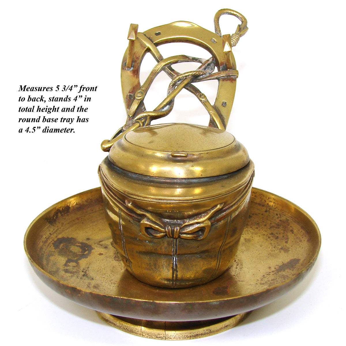 Antique Victorian Bronze Desk Top Inkwell or Inkstand, a Riding or Jockey's Cap with Horseshoe