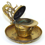 Antique Victorian Bronze Desk Top Inkwell or Inkstand, a Riding or Jockey's Cap with Horseshoe