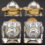 Antique Victorian Inkwell Pair, Cut Crystal & Bronze: Horse Riding or Jockey Cap Theme