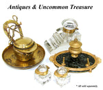 Antique Victorian Inkwell Pair, Cut Crystal & Bronze: Horse Riding or Jockey Cap Theme