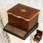 Antique French Napoleon III Era Casket, Match Holder with Striker Panel, Burled & Kingwood