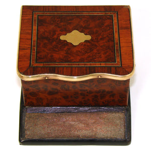 Antique French Napoleon III Era Casket, Match Holder with Striker Panel, Burled & Kingwood