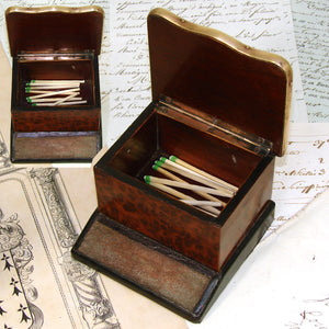 Antique French Napoleon III Era Casket, Match Holder with Striker Panel, Burled & Kingwood