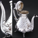 Antique French Sterling Silver Coffee or Tea Pot, Rococo Style Spiral Fluted Body