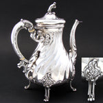 Antique French Sterling Silver Coffee or Tea Pot, Rococo Style Spiral Fluted Body