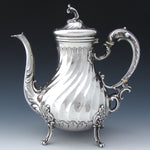 Antique French Sterling Silver Coffee or Tea Pot, Rococo Style Spiral Fluted Body