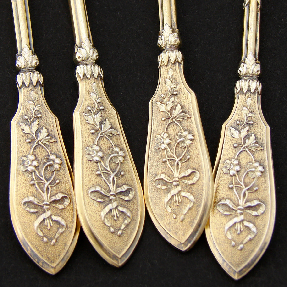 Antique French Sterling Silver "Vermeil" 5pc Hors d'Oeuvre Serving Set, Horns or Musical Instruments