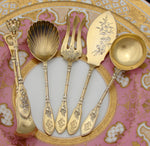 Antique French Sterling Silver "Vermeil" 5pc Hors d'Oeuvre Serving Set, Horns or Musical Instruments