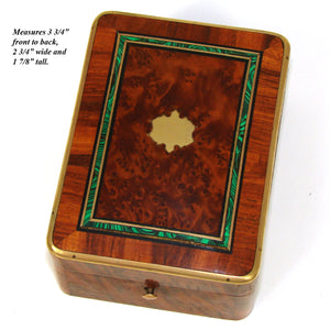 Antique French Napoleon III Pocket Watch Box, Burled with Faux Malachite Inlay