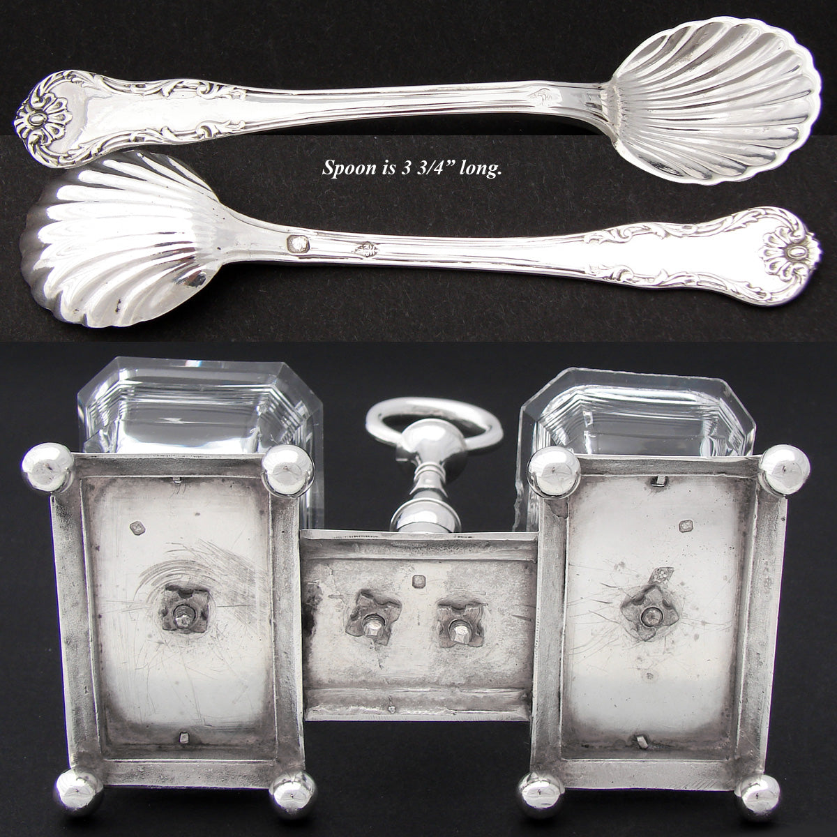 Antique Napoleon III Era French Sterling Silver & Cut Crystal Double Open Salt or Sweetmeat