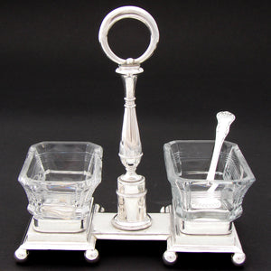 Antique Napoleon III Era French Sterling Silver & Cut Crystal Double Open Salt or Sweetmeat