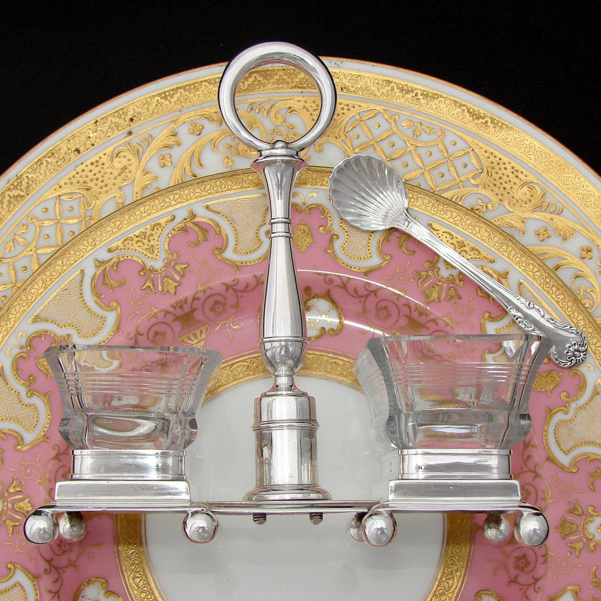 Antique Napoleon III Era French Sterling Silver & Cut Crystal Double Open Salt or Sweetmeat