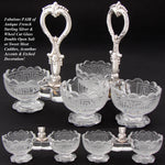 PAIR: Antique French Sterling Silver & Intaglio Glass Double Open Salt or Sweet Meat Serving Caddy