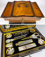 Exceptional Antique c.1810 French Palais Royal Sewing Box, Chest, Mother of Pearl & 18k
