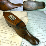 Antique French Hand Carved 6" Long Shoe or Boot Snuff Box #1, Pique, "1856" 19th Century