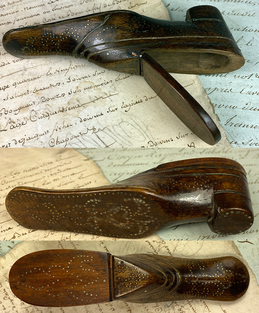 Antique French Hand Carved 5" Long Shoe or Boot Snuff Box #3, Pique, 18th Century to Early 1800s