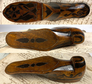 Antique 18th Century French Boot or Shoe Snuff Box, Marquetry & Pique Table Snuff 6" Long