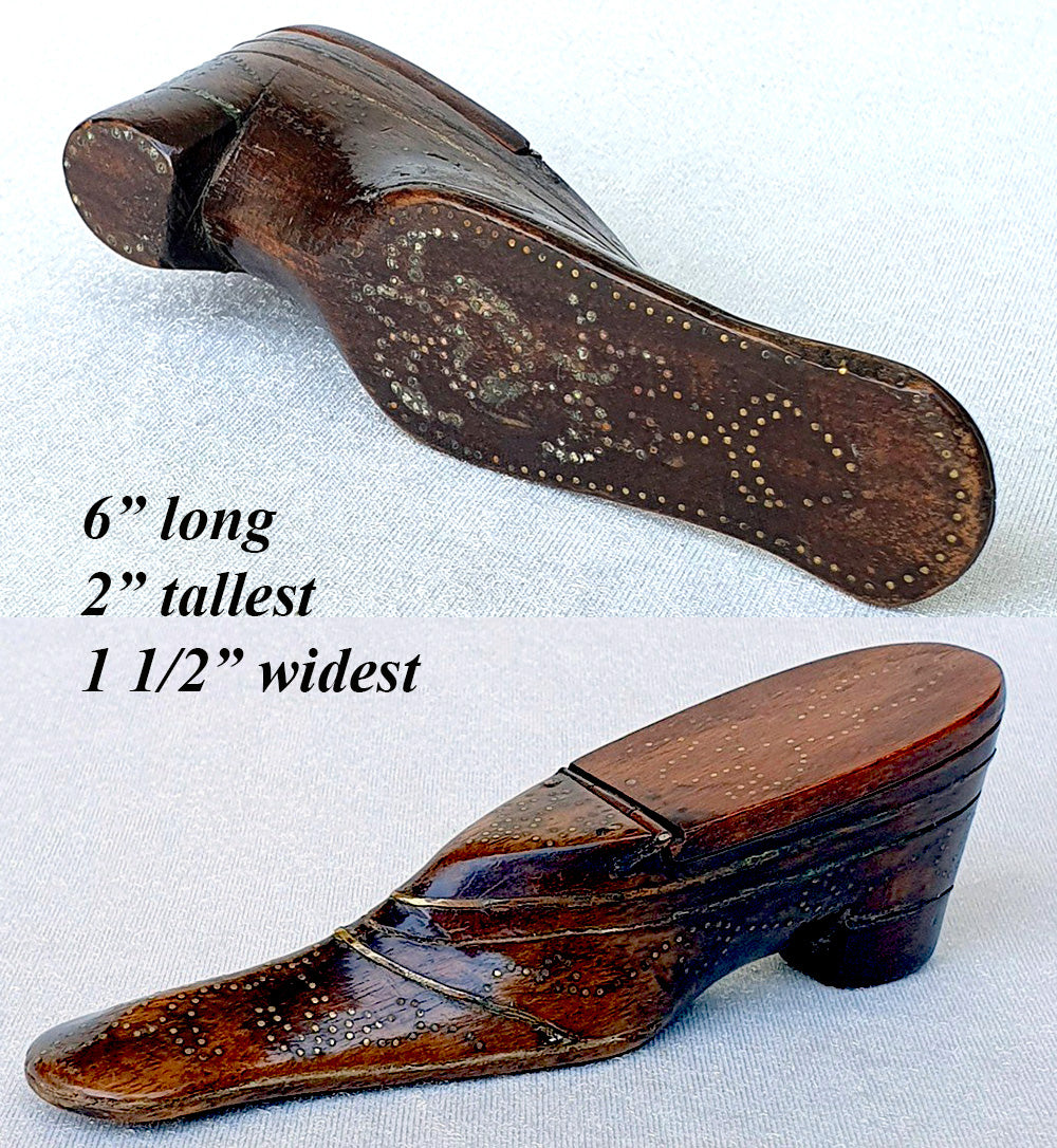 Antique 18th Century French Boot or Shoe Snuff Box, Marquetry & Pique Table Snuff 6" Long