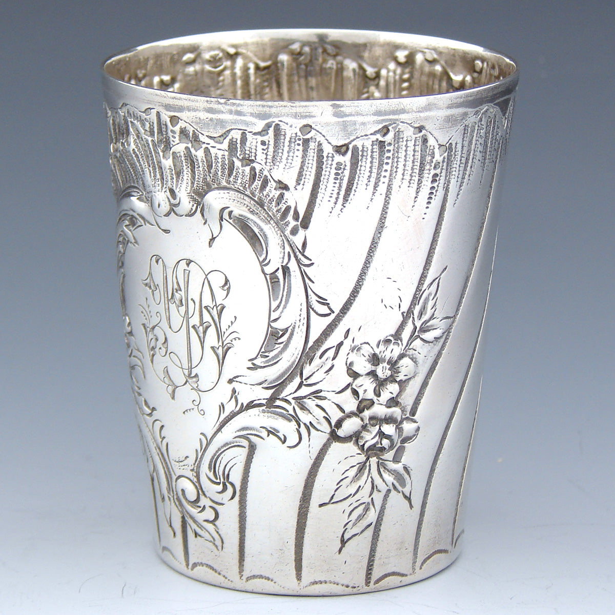 Antique French Sterling Silver Mint Julep or Wine Cup, Tumbler or "Timbale", Rococo Style