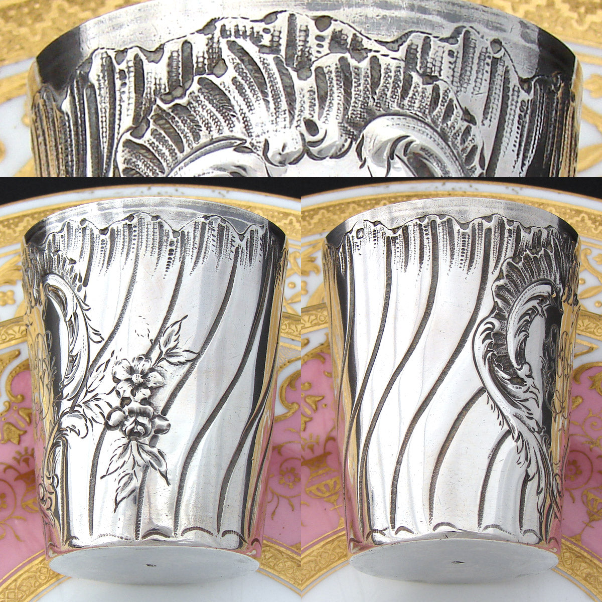 Antique French Sterling Silver Mint Julep or Wine Cup, Tumbler or "Timbale", Rococo Style