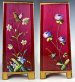 Magnificent 19th Century Bohemian Art Glass Vase, Hot Enamel Flowers, Butterfly, Harrach