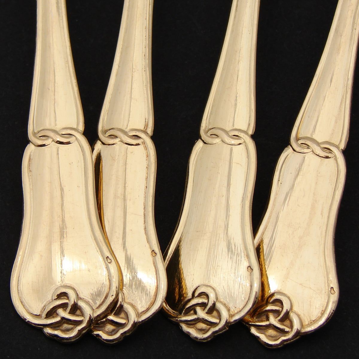 Antique French Hallmarked 18k Gold on Silver Vermeil 12pc Teaspoon, Tongs, Strainer & Scoop Set, Boulle Style Brass Inlay Box