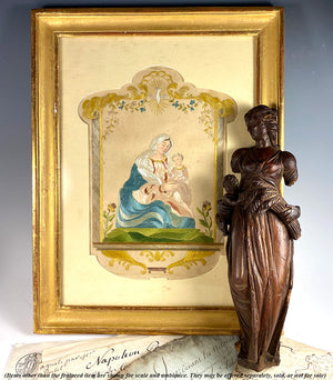 Antique 18th Century French Carved Wood Figure, Classical Woman and Child, Statue, Sculpture