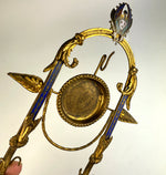 Antique French Napoleon III Era Champleve & Ormolu 9" Pocket Watch & Jewelry Stand, Vide Poche