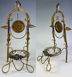 Antique French Napoleon III Era Champleve & Ormolu 9" Pocket Watch & Jewelry Stand, Vide Poche