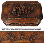 Antique Victorian Era Black Forest Carved 9" Box, Ornate Vines, Foliage & Flower Accents