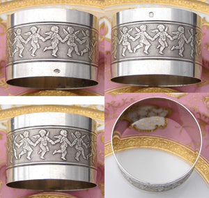 Antique French Sterling Silver 1 7/8" Napkin Ring, Winged Cherubs or Putti, "Jeanine" Inscription
