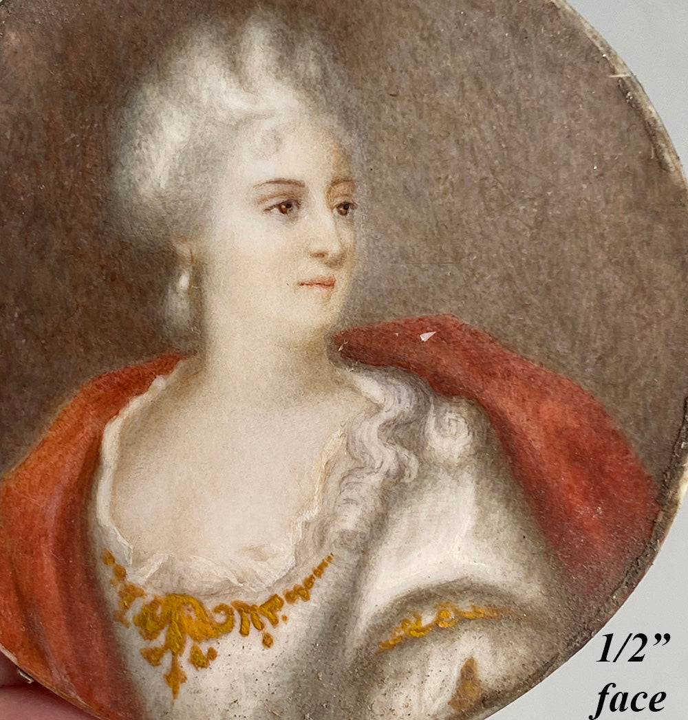 Superb 18th Century Antique French or Continental Snuff or Powder Box Miniature Portrait of Royal or Noblewoman, Tortoise Shell