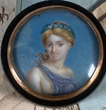 Superb Antique French Portrait Miniature Snuff or Patch Box, Naughty Blond Artist Signed and Dated 1819